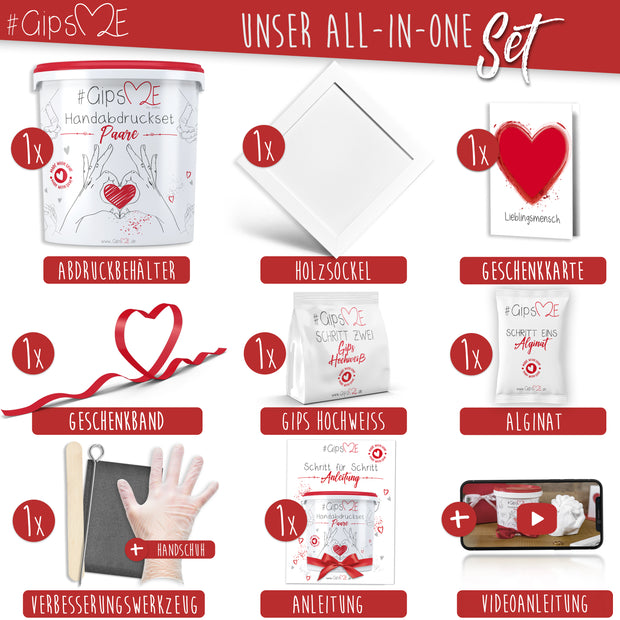 Handprint set for couples including wooden base